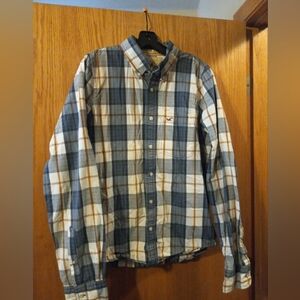 mens hollister long sleeve shirt blue plaid  large 28 long 21 armpit to armpit